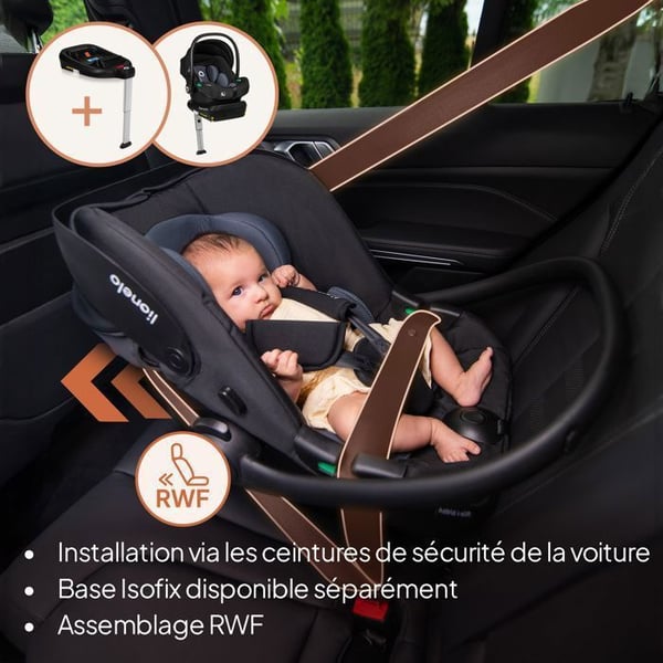 Bilbarnstol 40-87 cm LIONELO Astrid i-Size - Baby Cosi - ADAC - Lätt - Grupp 0+ - Svart/Grå