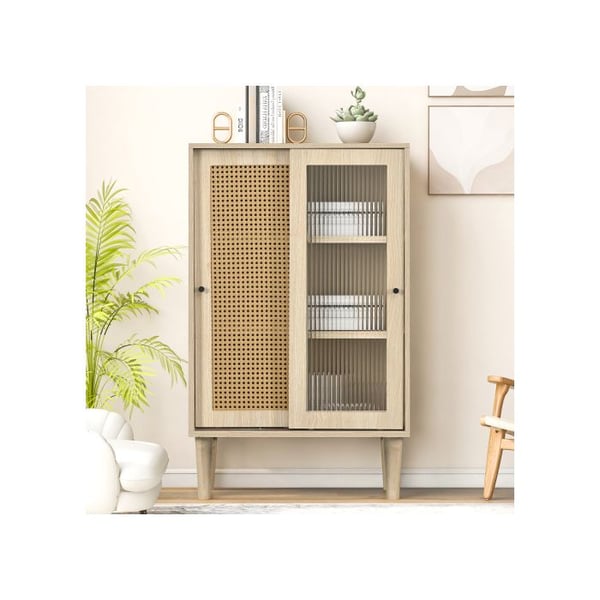 Buffet - MUVOE - 100 cm - Naturligt træ - 6 rum - Skydedøre