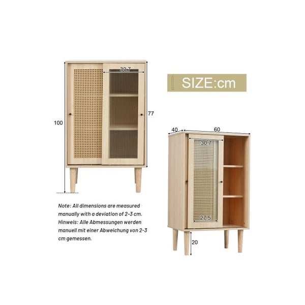 Buffet - MUVOE - 100 cm - Naturligt træ - 6 rum - Skydedøre