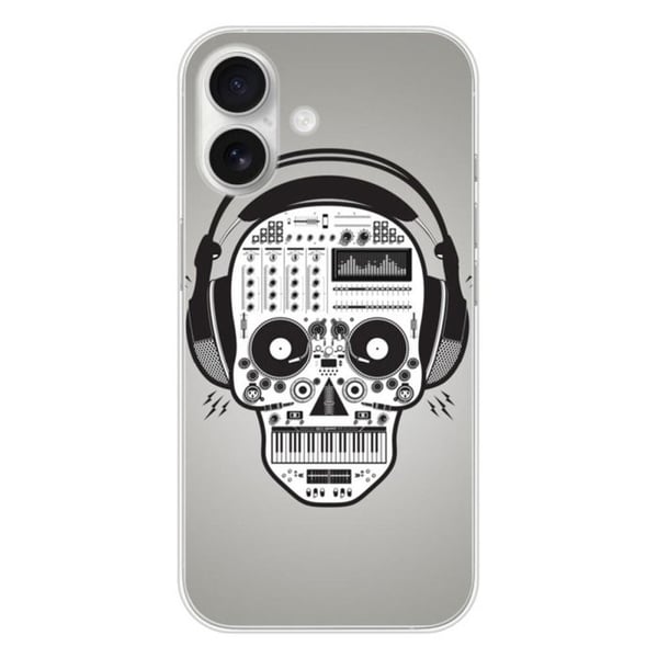 Tryckt silikonfodral som är kompatibelt med Apple iPhone 16 Skull Music