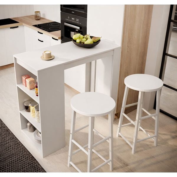 DESIGN AMEUBLEMENT - Barbord för 2 personer - Matt vit - 3 hyllor - Melamin - 110x103x50 cm