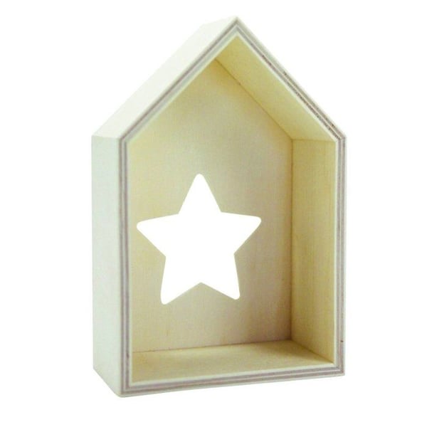 Trähus - MEGACREA DIY - Stjärnskärning - 14,5x9,5x4,8 cm - Naturligt trä - Anpassningsbar
