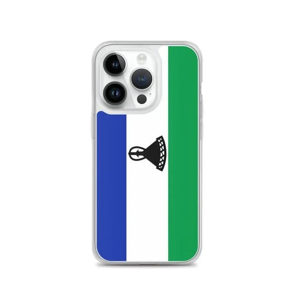 Mobilskal – Lesothos flagga – Kompatibel med iPhone 14 Pro – Flexibelt fodral – Stöttåligt och chockresistent – Silikon – Pixelforma