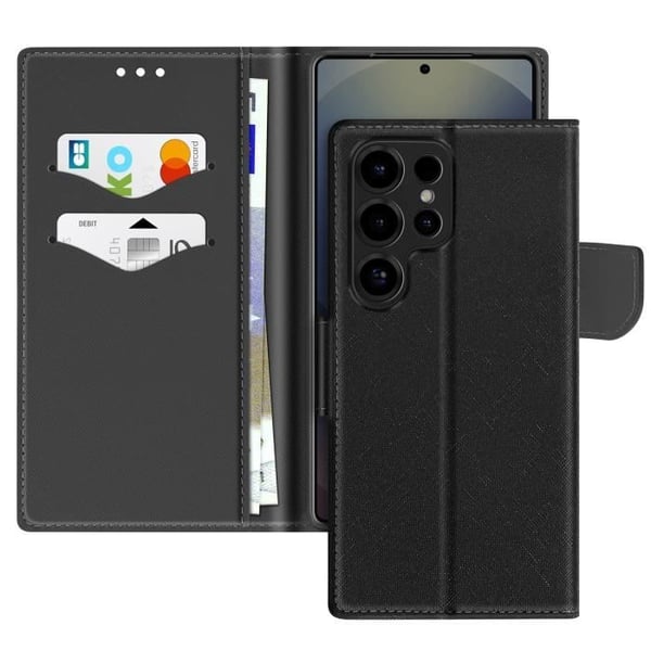 Plånboksfodral - Samsung - Galaxy S25 Ultra - Saffianoläder - Heltäckande skydd - Svart