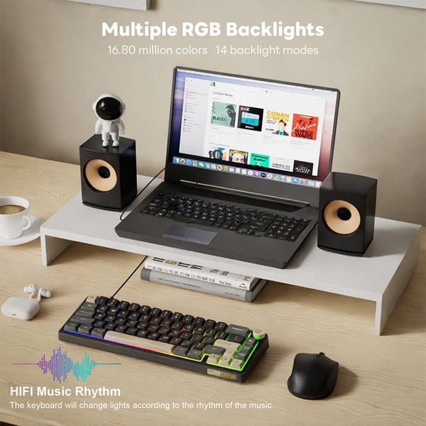 Kabelbaseret mekanisk tastatur - RK ROYAL KLUDGE - R65 - 60% hot-swappable - Rotationsknap til lydstyrke & mute - RGB baggrundsbelysning