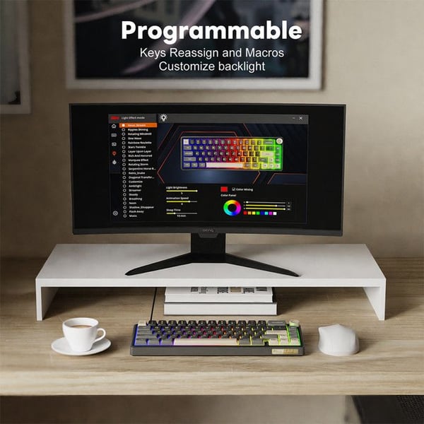 Kabelbaseret mekanisk tastatur - RK ROYAL KLUDGE - R65 - 60% hot-swappable - Rotationsknap til lydstyrke & mute - RGB baggrundsbelysning