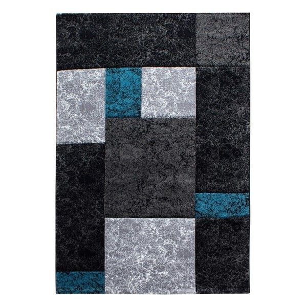 Ayyildiz Modern design matta Turkos 240 x 340 cm korta fibrer, Rutmönster, för Vardagsrum, jute baksida