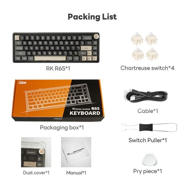 Kabelbaseret mekanisk tastatur - RK ROYAL KLUDGE - R65 - 60% hot-swappable - Rotationsknap til lydstyrke & mute - RGB baggrundsbelysning