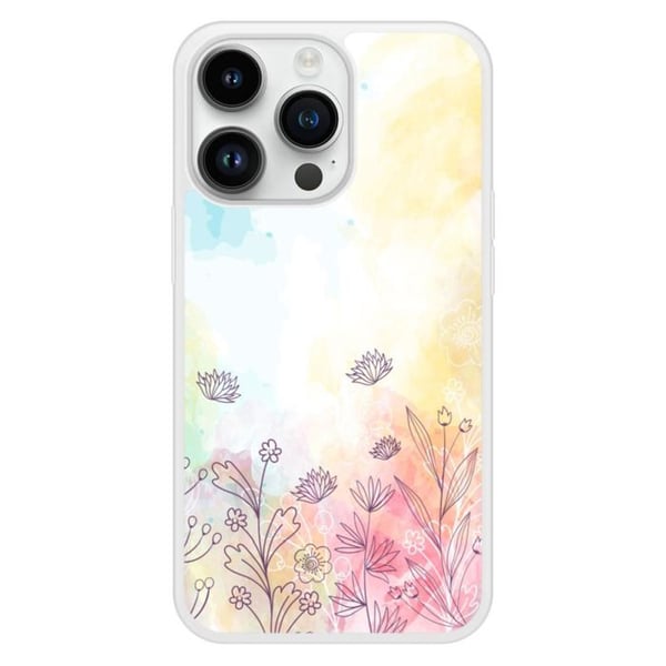 Silikonförstärkt tryckt fodral kompatibelt med Apple iPhone 14 Pro Vattenfärgsblommor