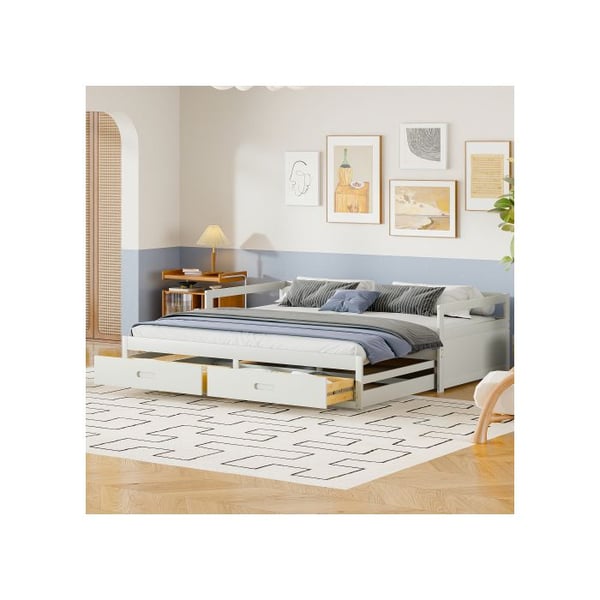 Soffa-säng - MUVOE - 90/180*200 cm - Vit - Massivt trä - Med förvaringslådor