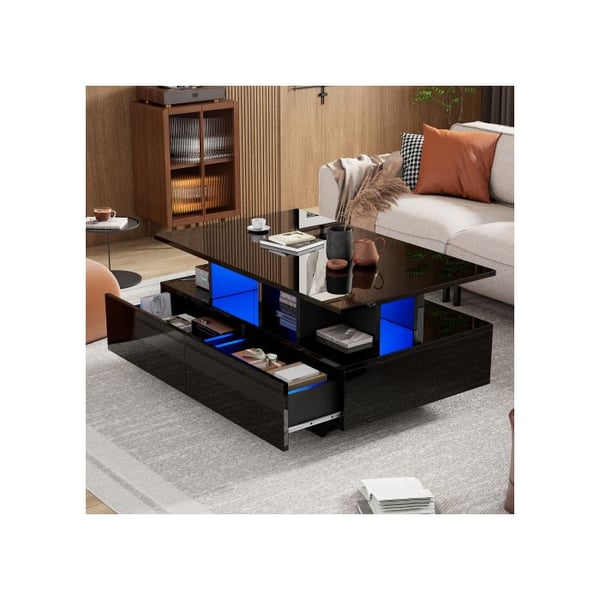 Sofabord - MUVOE - Moderne - LED-belysning - 2 skuffer - Blank 90x55x41 cm