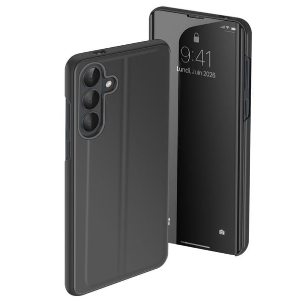 Spegelfodral för Galaxy S26 med Smart View-fönster och vikbart stativ i svart