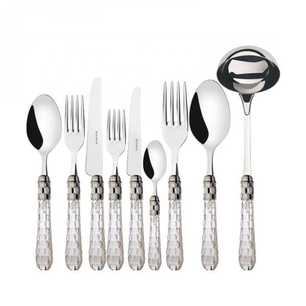 Bestick - Färgat kristall - Set om 75 delar - Rostfritt stål 18/10 - Kromad finish - Transparent handtag