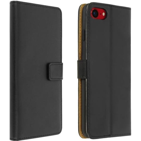 Hülle iPhone SE 2020 / 8 / 7 - Echtes Leder - Schwarz - Kartenfach - Video Ständer - Magnetisch