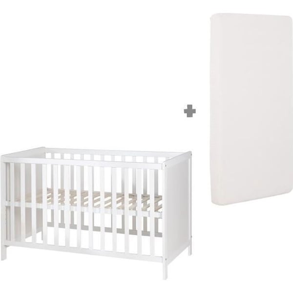 Lit Bebé 2 i 1 ROBA - Vit - 60x120 cm - Co-säng med 5 avtagbara stångar - Justerbar höjd
