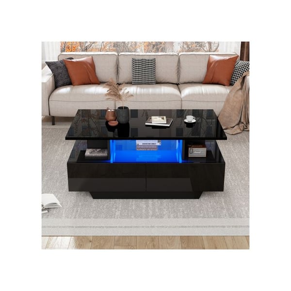 Sofabord - MUVOE - Moderne - LED-belysning - 2 skuffer - Blank 90x55x41 cm