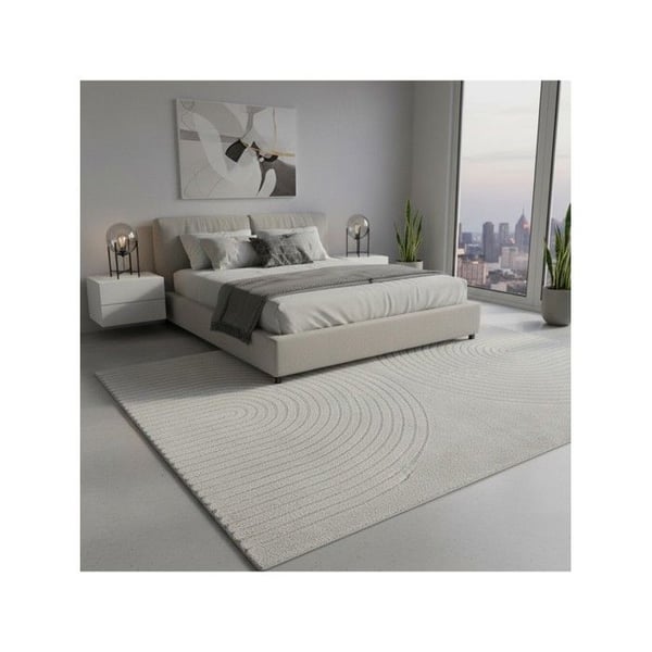 Modern matta med minimalistisk bågmönster, tät sammet 12 mm, designad för samtida salong (Dimension: 160x220 cm - Färg: Grå)