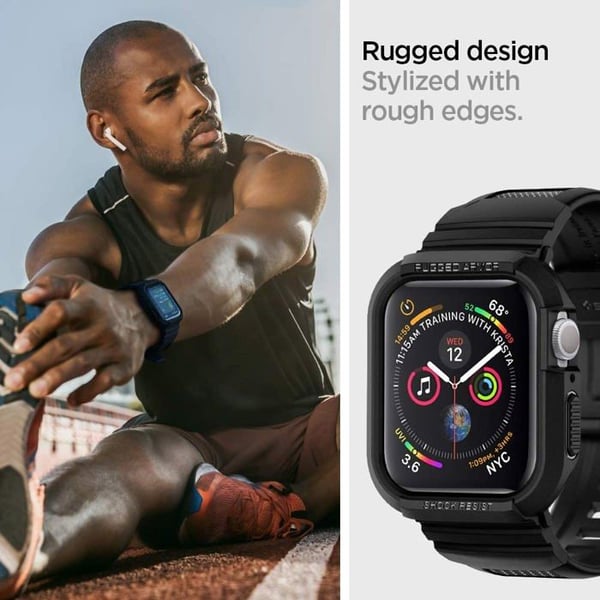Spigen Rugged Armor Pro – Armband med fodral för Apple Watch 44/45 mm (svart)