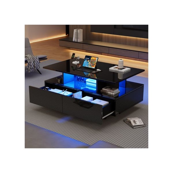 Sofabord - MUVOE - Moderne - LED-belysning - 2 skuffer - Blank 90x55x41 cm