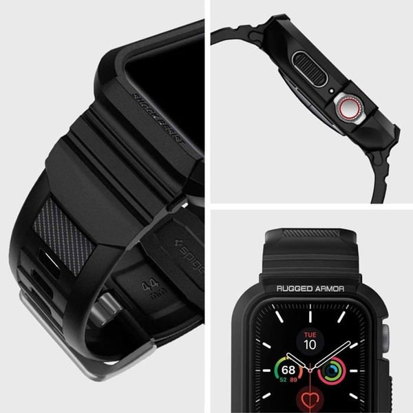 Spigen Rugged Armor Pro – Armband med fodral för Apple Watch 44/45 mm (svart)