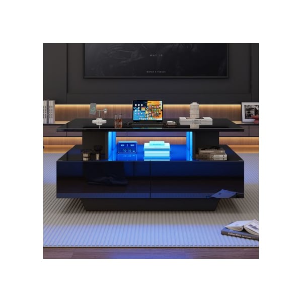 Sofabord - MUVOE - Moderne - LED-belysning - 2 skuffer - Blank 90x55x41 cm