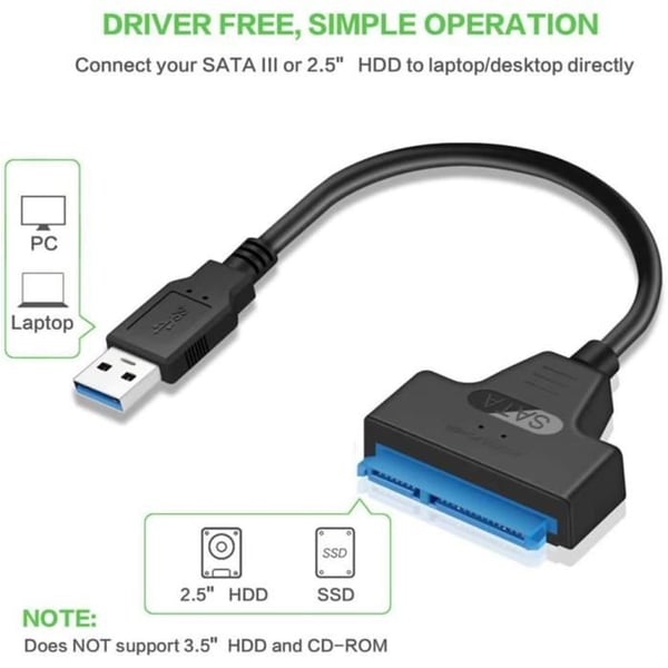Kabel SATA USB 3.0 til SATA USB til SATA III Adapter USB 3.0 til SATA III Kabel til 2.5" SSD-HDD93