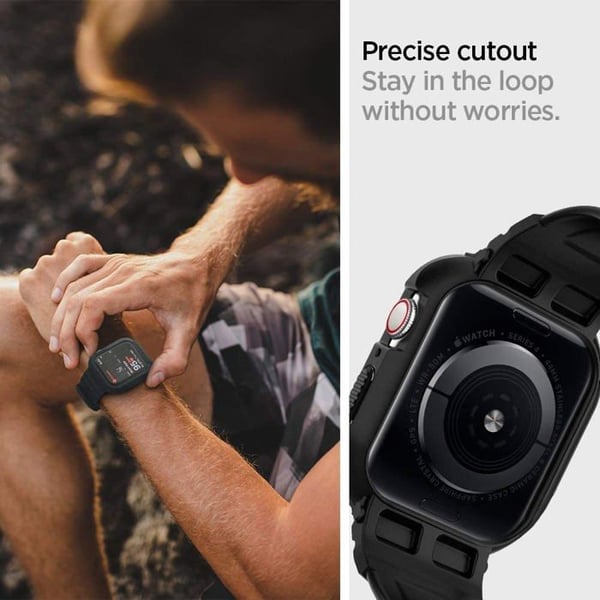 Spigen Rugged Armor Pro – Armband med fodral för Apple Watch 44/45 mm (svart)