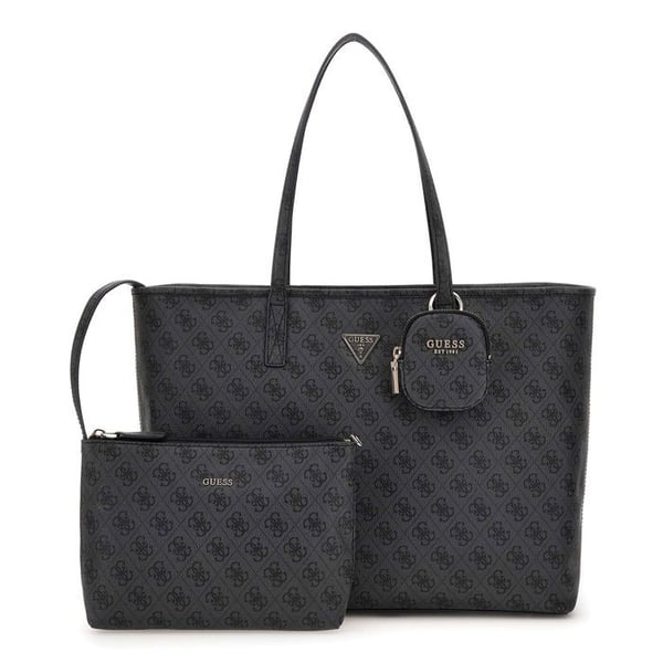GUESS Mörkgrå svart shoppingväska för kvinnor - Power Play II Stor Tech Tote Coal Logo 313071