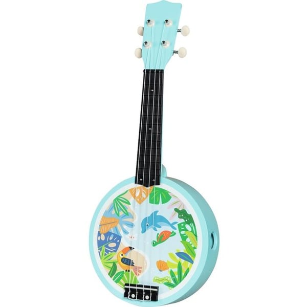 Musikinstrument - GOKI - Blå banjo - Trä - Akustisk klangöppning - Levereras med plektrum och strängar