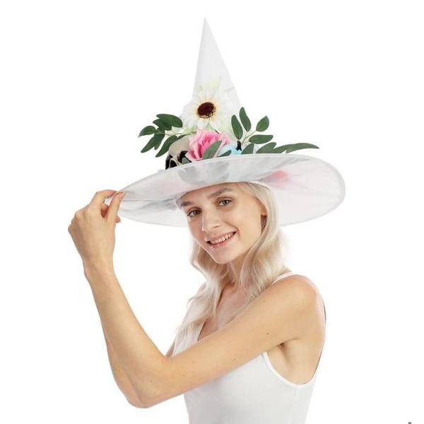 Häxa hatt - PTIT CLOWN - 23534 - Vit - Pastellblommor - Halloween/Cosplay tillbehör