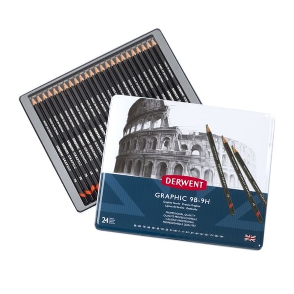 Kritor - Derwent - Metallbox 24 Kritor Graphic - Grafit - Sexkantig kropp - 20 grader