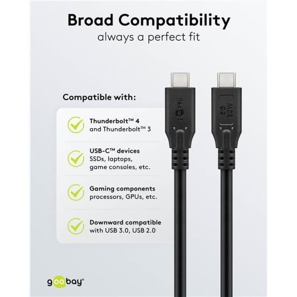 USB-C™ kabel, USB 3.2, 60 W, 5 Gbit/s, 0,5 m