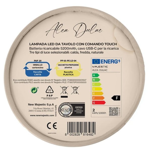 Genopladelig bordlampe - New Majestic 120454 FG - Multifarvet LED - Genopladeligt batteri - IP54 berøringsfølsom