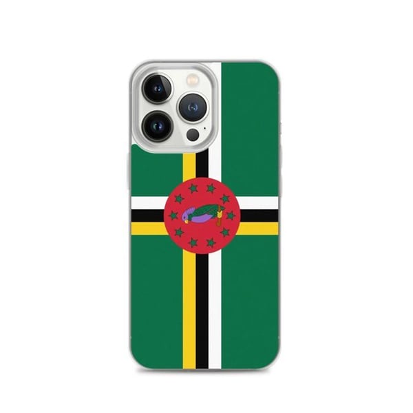 Telefonfodral – Dominikas flagga – Kompatibel med iPhone 13 Pro – Mjuk skydds-fodral – Slitstark och stötresistent – Silikon – Pixelforma