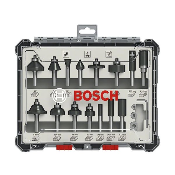 Låda med 15 blandade fräsar med 6 mm skaft BOSCH - 2607017471