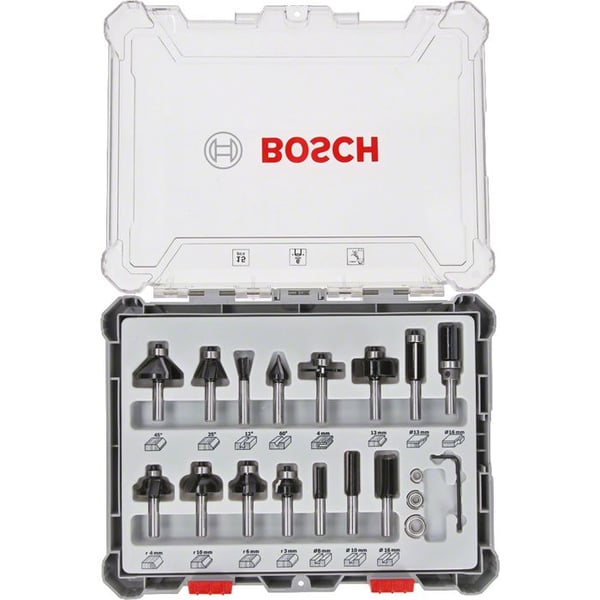 Låda med 15 blandade fräsar med 6 mm skaft BOSCH - 2607017471