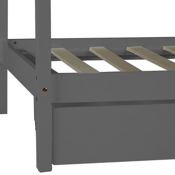 Säng Barn 90x200 cm Grå | Säng Stuga med Lådor | Enkelsäng | med Sängbotten | Trä