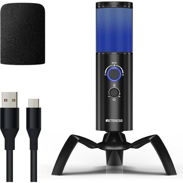 Retekess TG101 Mikro Podcast, Mikro Gaming, 96 DB Rapport Signal på Buller, 7 RGB-belysningar, Micro USB, Kompatibel med datorer, PS4