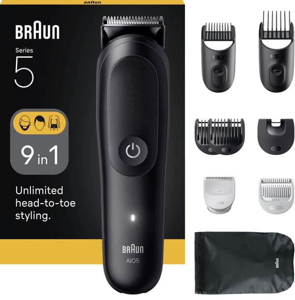 Hiustenleikkuri ja parranajokone - Sarja 5 - BRAUN - AIO5540 - 120 min - 14 asetusta - Musta