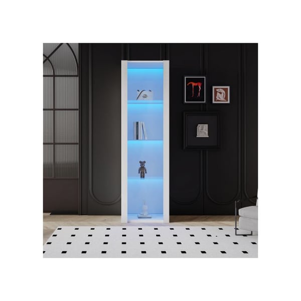 Skinnende hvid vitrineskab med LED-belysning, 3 glashylder, 55*38*166 cm, vitrineskab