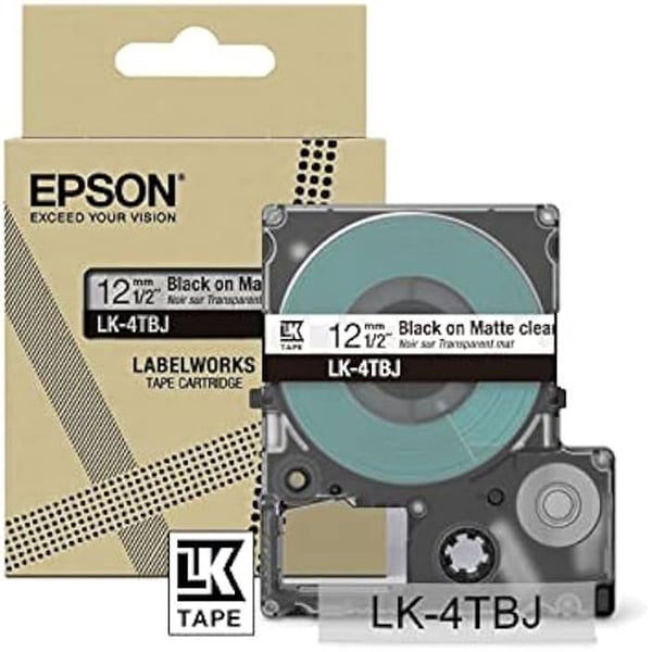 Etikettband - EPSON - LK-4TBJ - Transparent matt/ svart - Kompatibel med LW-C610 och LW-C410 - 12 mm