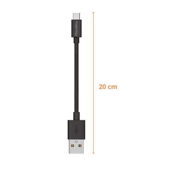 Kabel 20 cm USB-C Svart för Samsung Galaxy NOTE 8 / NOTE 9 / NOTE 10 Phonillico®