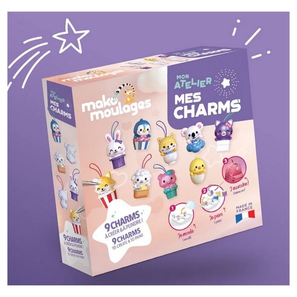 Kreativ verkstad - MAKO SKAPELSER - Mako Moulages Min Verkstad Mina Charms - 9 figurer - Lila - Från 5 år