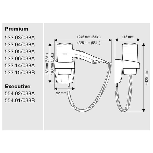 Hårtork - VALERA - Premium 1600 Super - 3 temperaturer - 2 hastigheter - Koncentrator