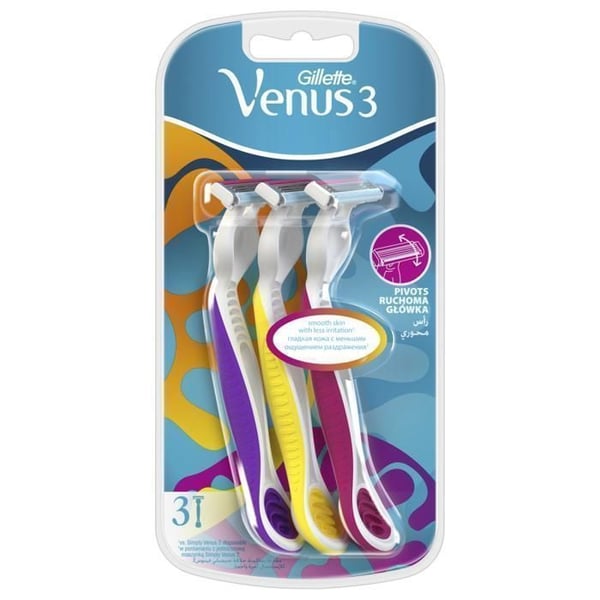 Engångsrakappar - Venus - Simply Venus - 3 blad - Slumptäck färg - 3 enheter