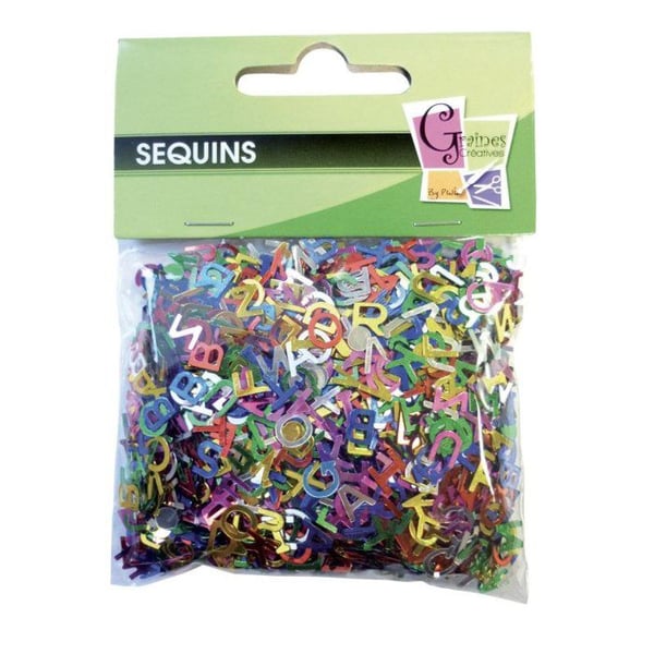 Graine Créative - Paljetter sequin alfabet i assorterade färger 15gr