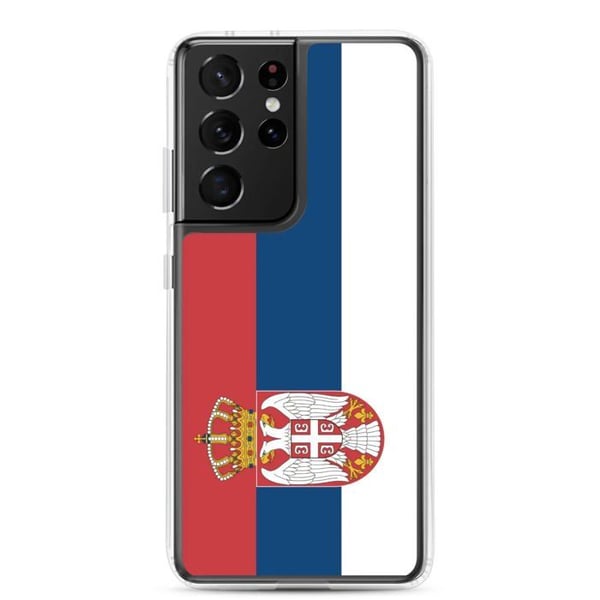Telefonfodral – Serbiens flagga – Kompatibel med Samsung Galaxy S21 – Mjuk plånbok – Slitstark och stöttålig – Pixelforma