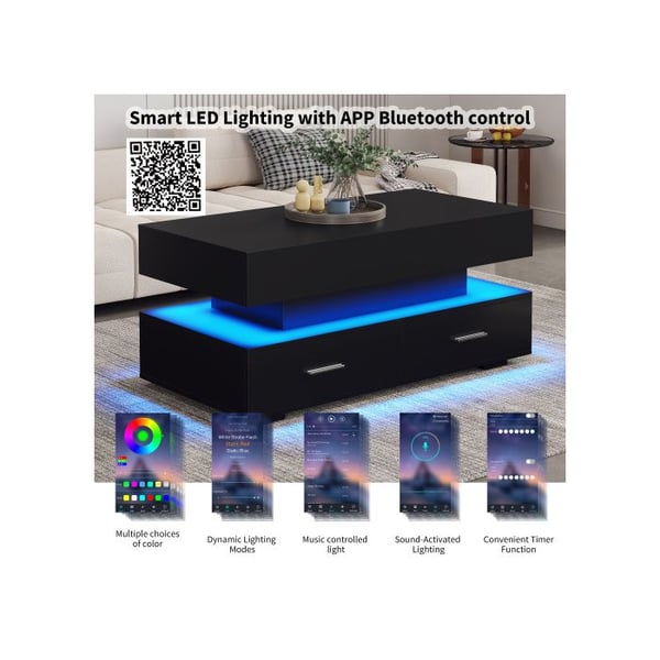 Bordbasse - MUVOE - 100x50cm - LED-belysning - Bluetooth APP-kontrol - 2 skuffer