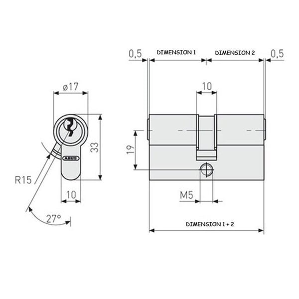 Dörrcylinder - ABUS - E50N - 30x40 mm - Förnicklad - Europeisk profil