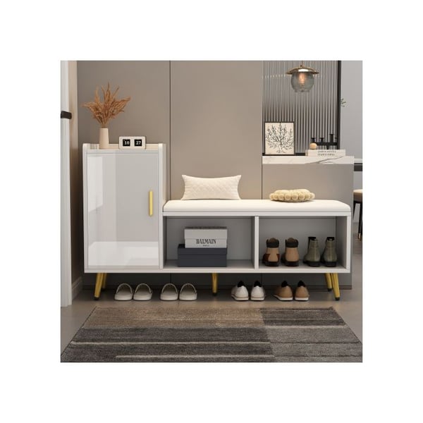 Skohylla - MUVOE - Blank vit - 3 hyllor - Klädd bänk - Nutida design